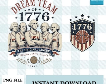 Dream Team of 1776 USA Basketball PNG, Patriotic Founding Fathers Sport Graphic Download, Vintage USA History Art, Digital Print