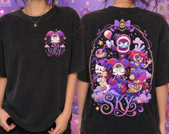 Custom Tee The Amazing Digital Circus Tee, Personalized Tee Black Cotton Top, Front Back Graphic, Stylish Streetwear Apparel