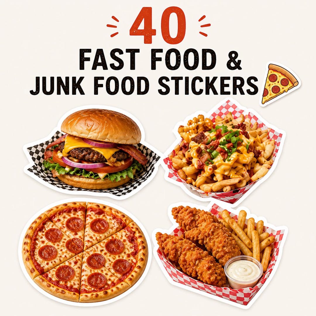 Fast Food Sticker Pack Printable PNG Junk Food Stickers - Etsy