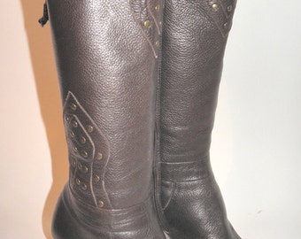 Via Spiga Brown Pebbled Leather Women's Vintage Boots Sz 6.5 Made in Italy