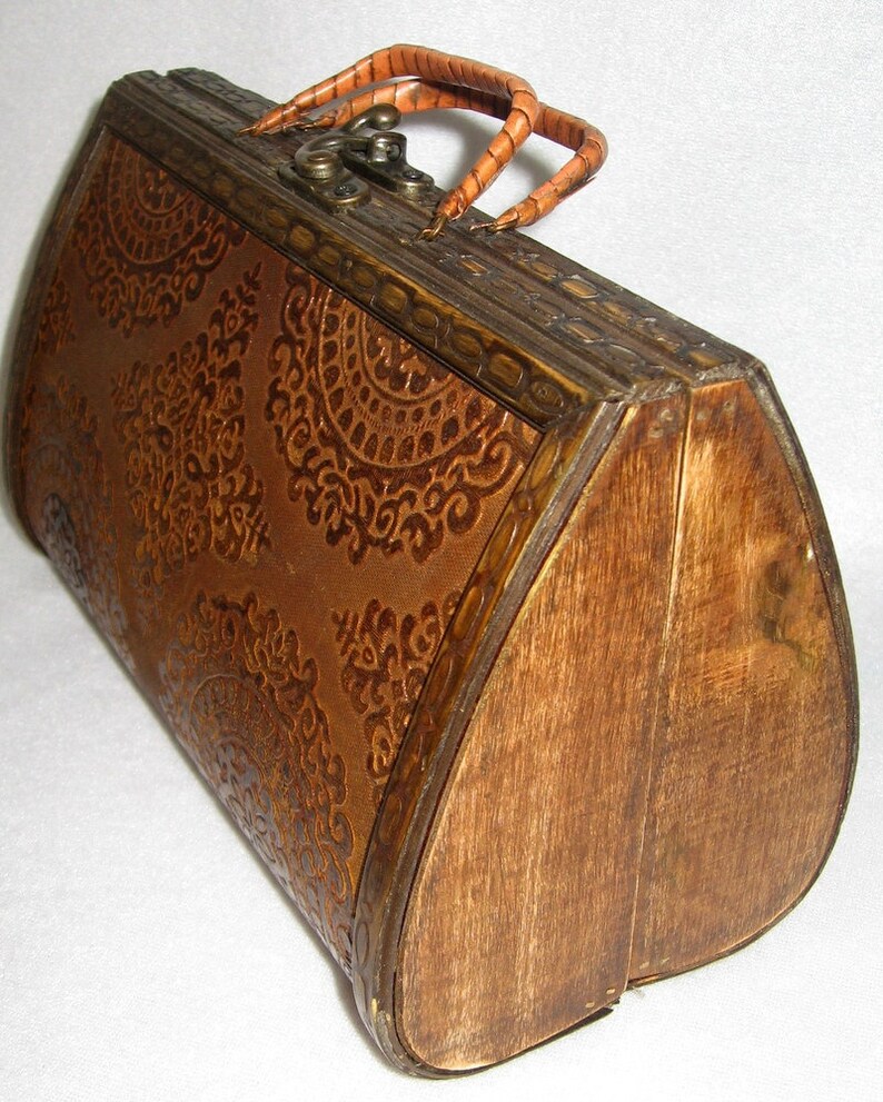 Old Wooden Vintage Purse with Three Embroidered Hankies Etsy