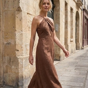 Chocolate Brown Halter Maxi Dress - Etsy