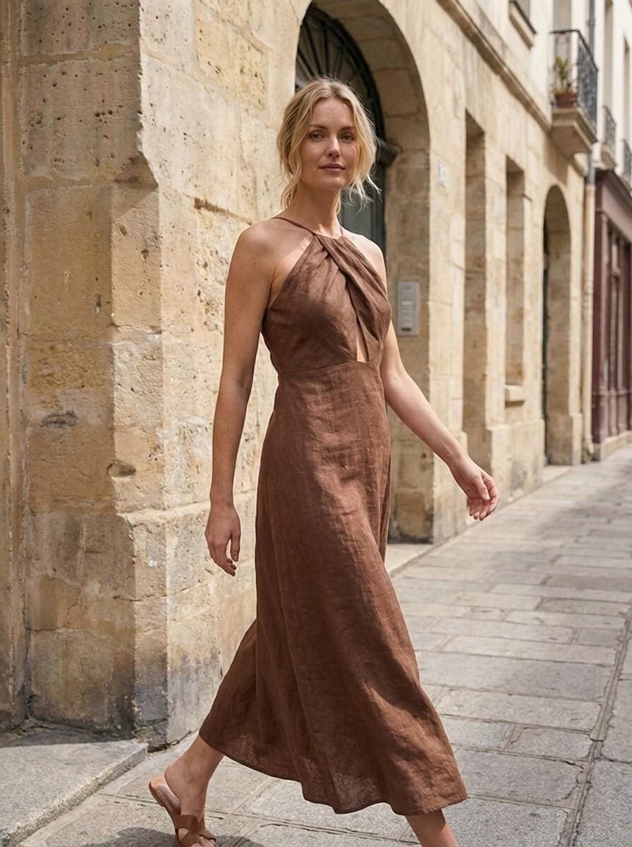 brown halter maxi dress Halter Ribbed Knit Maxi Dress main image 1