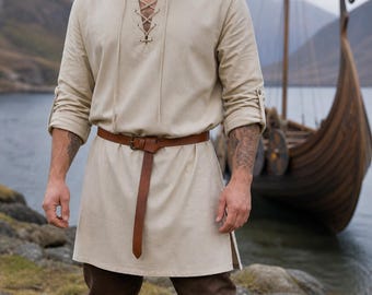 Tunica vichinga, camicia medievale rinascimentale, abbigliamento norreno, costume celtico per LARP, cosplay, abito per fiera rinascimentale