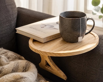 Round Wooden Serving Tray for Couch Ottoman Coffee Table | Japandi Breakfast Tray | Minimalist Home Decor Tray