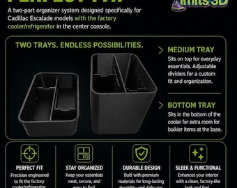 Cadillac Escalade Tray | Deep Console Organizer Center Console Cooler Fridge Storage | 2021-2026 Escalade ESV | Two-Tier Divider Tray System