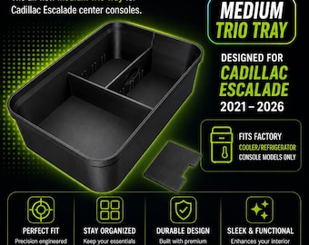 Cadillac Escalade Tray | Medium Trio Center Console Cooler Organizer w/ Adjustable Dividers | 2021-2026 Cadillac Escalade ESV