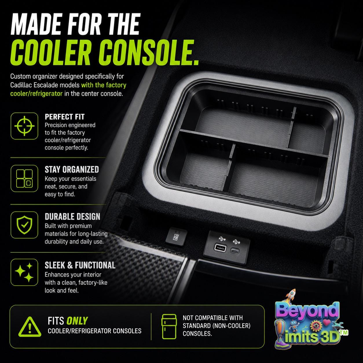 Medium Escalade console tray with adjustable divider