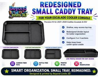 Cadillac Escalade Tray | Redesigned Short Center Console Cooler Organizer w/ Adjustable Dividers | 2021-2026 Cadillac Escalade ESV