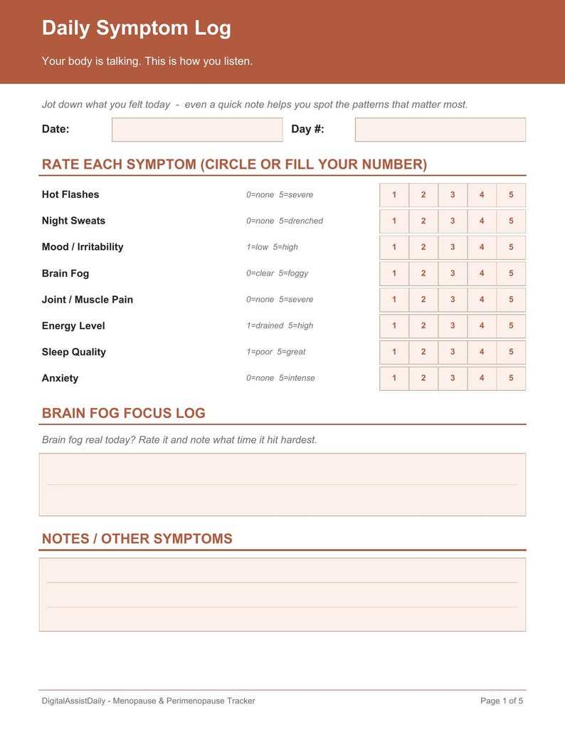 Menopause Tracker Printable Perimenopause Journal HRT Tracker Symptom ...