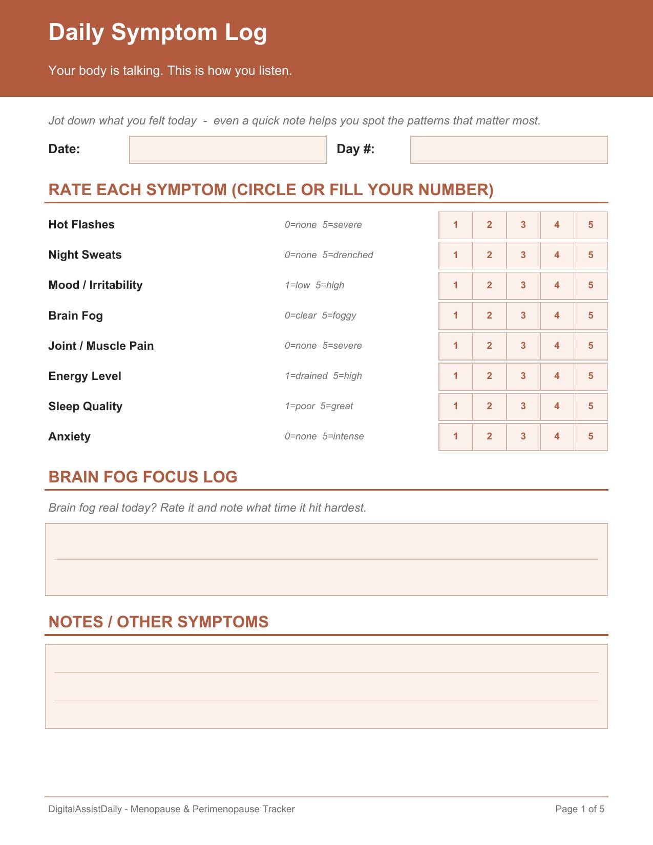 Menopause Tracker Printable Perimenopause Journal HRT Tracker Symptom ...