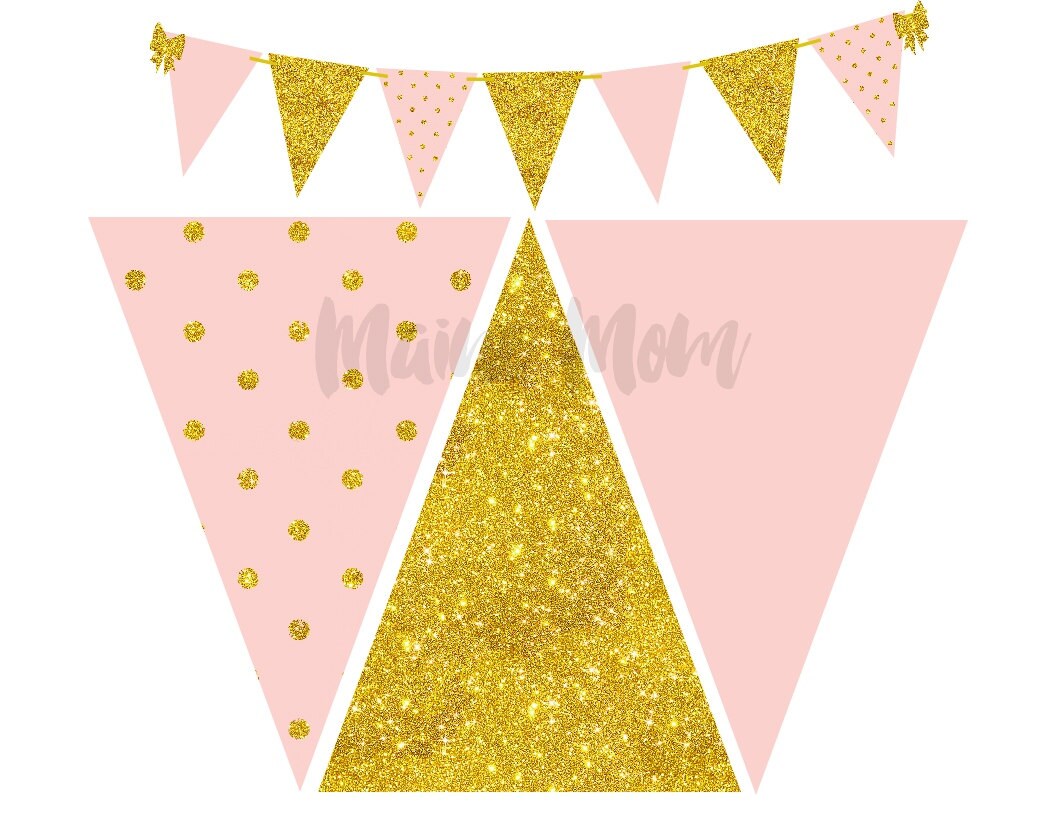 Blush Pink and Gold Glitter Printable Banner INSTANT