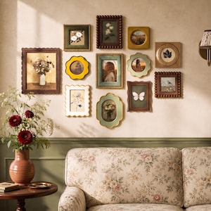Ramki na zdjęcia w stylu vintage o mieszanych kształtach, faliste ozdobne ramki z koralikami, eklektyczna rama 4x4 4x6 do domowej galerii ściennej