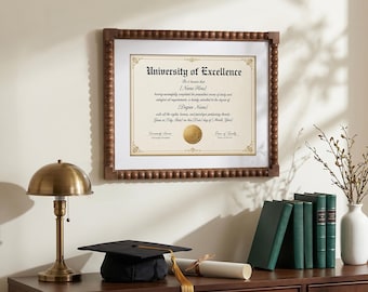 Beaded Bobbin Wooden Diploma Frame, 8.5X11 11x14 Certificate Frame, Graduation Frame For University Degree Display & Award, Graduation Gift