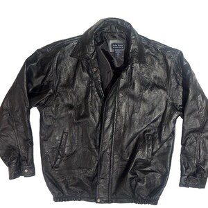 VTG John Blair  Mens Patchwork Leather Bomber Jacket L Black Zip Up 90s Biker