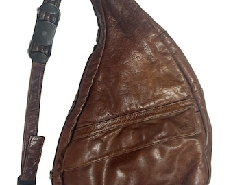 Vintage 90s Ameribag Leather Healthy Sling Back Bag Brown Kingston NY USA Unisex