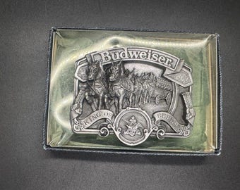 Vintage1990s Budweiser King of Beers Clydesdales belt buckle Cowboy Rodeo
