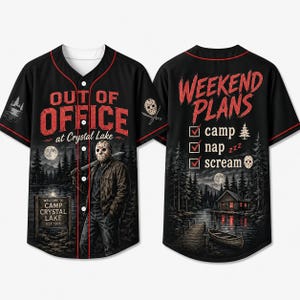 Prezenty na Halloween, Koszula baseballowa w stylu horroru, Upiorny kostium na Halloween, Koszulka zapinana na guziki, Klasyczny top z grafiką w stylu slashera