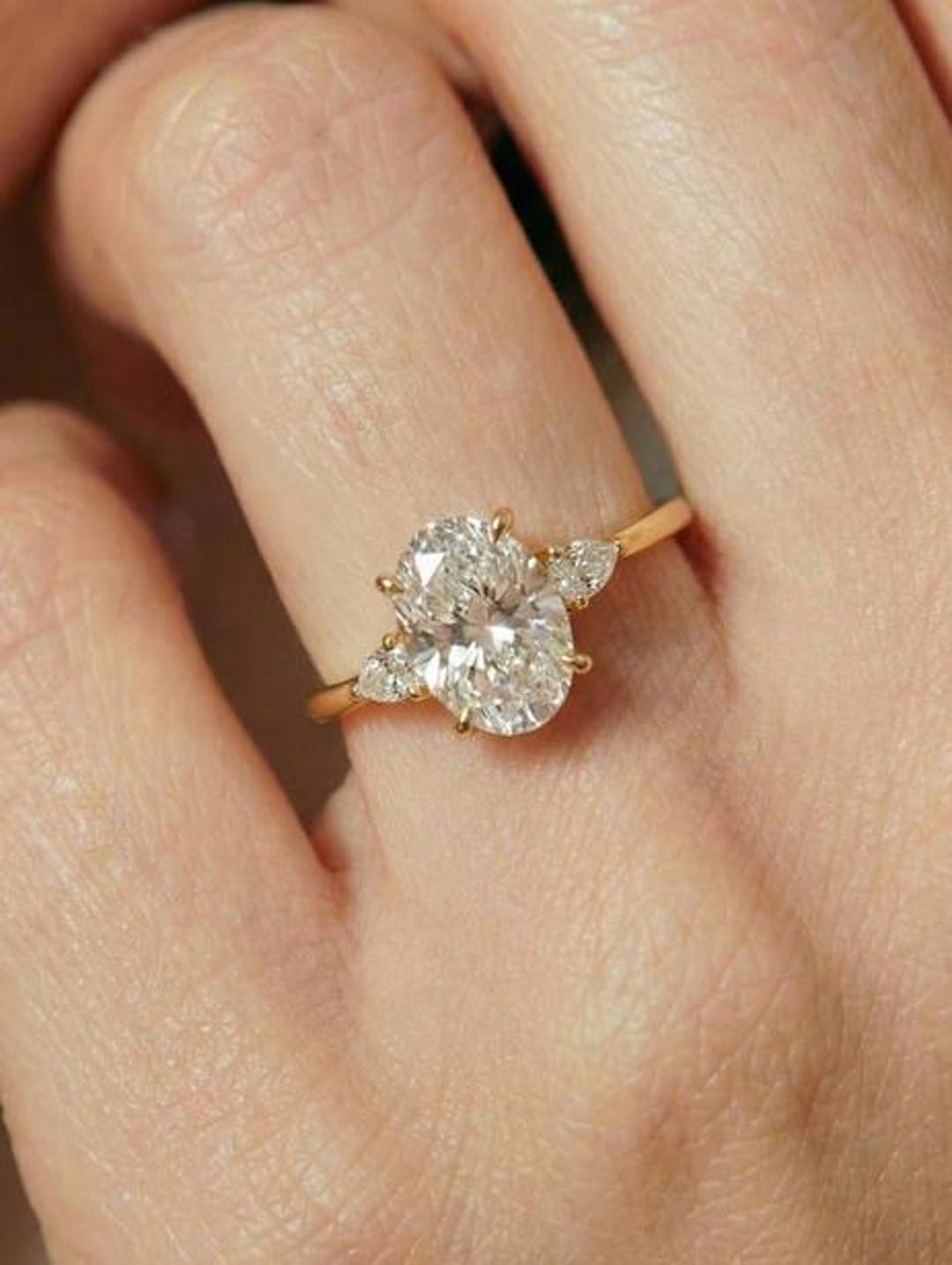 2 Ct Oval Moissanite Engagement Ring Set: Vintage Art Deco 14k Gold ...