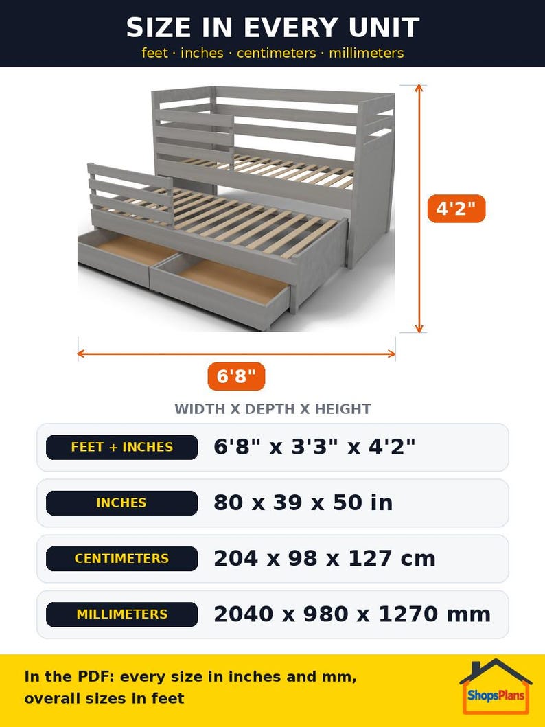 Project Plans Kids Trundle Bunk Bed 6'8