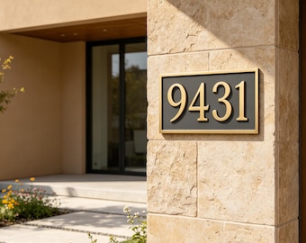 Custom Aluminum House Number Plaque, Black & Gold Modern Address Sign, Personalized Home Decor