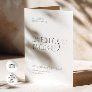 Plantilla de Canva para programa de boda plegable de lujo para iglesia cristiana de la vieja aristocracia, servicio de pedidos de boda (descarga digital)