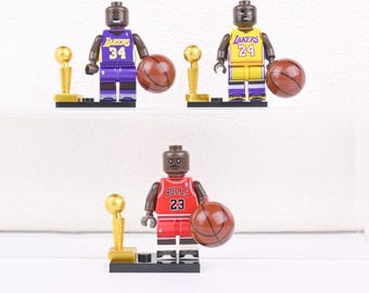 NBA Champions Dynasty Trio, Shaq Lakers, Kobe and Jordan Bulls Figures with Trophies, Groomsmen Gift for Basketball Fans