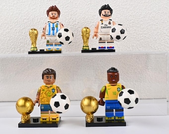 4-Pack Ballon d'Or Magic Minifigure Set, Messi, Benzema, Neymar, Ronaldinho, Graduation Gift for Son or Soccer Enthusiasts
