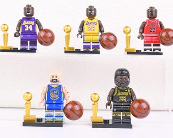 Ultimate NBA Champions Legends Set, Shaq, Kobe, Jordan, Curry and LeBron with Trophies, Epic Birthday Gift for Teen Boys