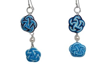 Kit de manualidades para nudos Mizuhiki japoneses | Set para crear pendientes Ume Musubi | Kit de artesanía tradicional japonesa azul | Kit de joyería hecha a mano azul