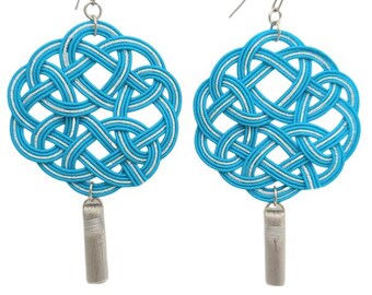 Pendientes de borla Mizuhiki azules | Joyería amuleto protectora con nudo Kesa | Regalo japonés hecho a mano para ella