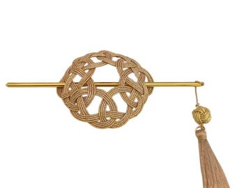 Horquilla para el cabello Kesa Nudo Dorado Kanzashi | Amuleto protector japonés para el cabello | Regalo hecho a mano para ella
