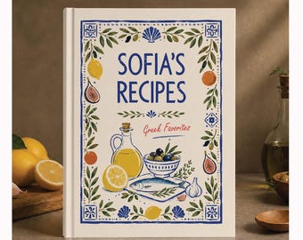 Custom Personalized Recipe Book, Family Recipe Journal, Kitchen Keepsake, Mediterranean, Greek Cookbook
