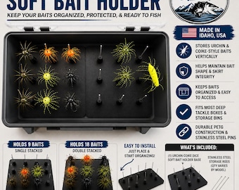 Urchin Coike Dice Bait Holder | Soft Plastic Fishing Bait Organizer | Deep Tackle Box Insert | Stainless Steel Rod Storage System
