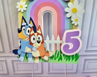 Custom Bluey Birthday Cake Topper | Pastel Rainbow | Bluey