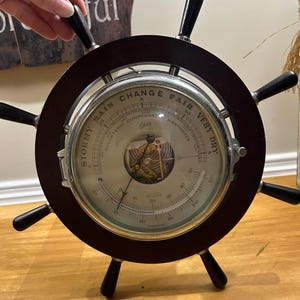 Vintage Nautical Ship Wheel Clock & Barometer by Schatz