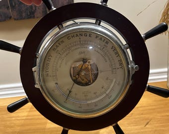 Orologio e barometro vintage a forma di timone di nave di Schatz