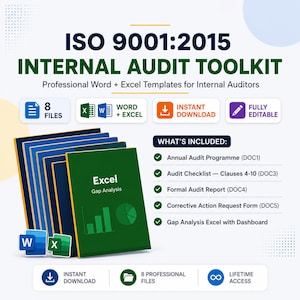 ISO 9001:2015 Internal Audit Toolkit | Word Templates, Gap Analysis Excel (Instant ZIP Download)