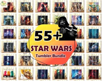 55+ StarWars Tumbler Wrap-bundel, Instant Download 20oz Tumbler PNG Wraps-ontwerp, digitale 20 oz Skinny Tumblers Designs-sjabloon