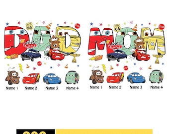 Gepersonaliseerde Pixar Cars vader moeder png, Disneyland Cars Lightning Mcqueen png, cadeau Vaderdag 2026, beste vader png, Disneyland moeder png