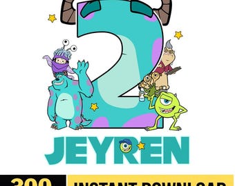 Gepersonaliseerde Monster Inc-verjaardag png, Monsters Inc-verjaardag png, familiematching verjaardagsreis, verjaardag Mike en Sully, digitale download