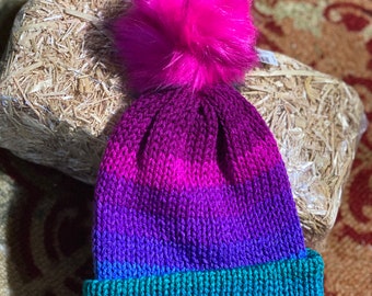 Knit beanie, Winter hat, Mermaid theme colors
