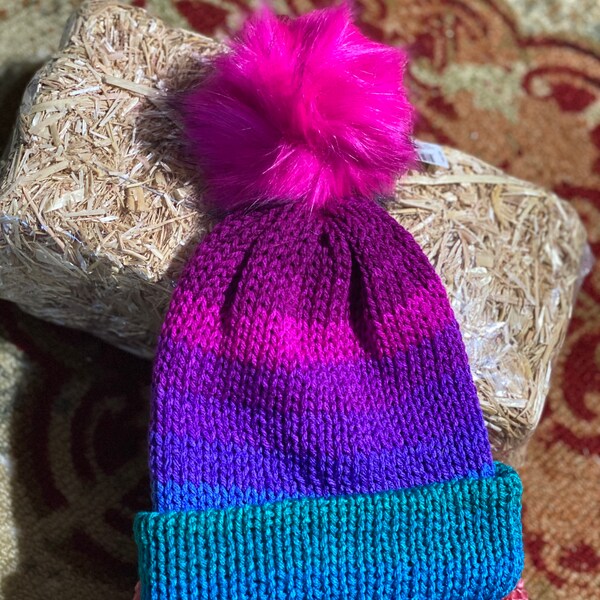 Knit beanie, Winter hat, Mermaid theme colors