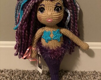 Purple and turquoise mermaid, mermaid, crochet mermaid doll