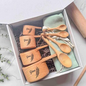 Engraved Measure Tool Set, Stackable Nesting Measuring Cups, Baking Gift Box, Measuring Spoons and Towel, New Home Gifts