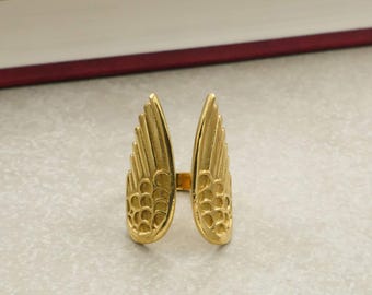 Angel Wing Ring Gold, Adjustable Open Ring, Celestial Statement Jewelry, Minimalist Wing Ring, Boho Spiritual Ring, Unique Gift for Her