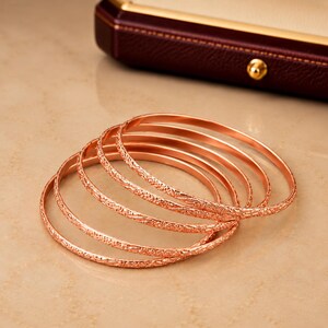Textured Copper Tone Bangle Set, Stackable Slim Bangles, Layered Bracelet Jewelry, Boho Gift for Her