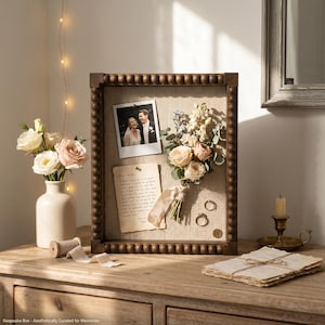 Marco de madera con cuentas y tablero de lino para alfileres, vitrina profunda para recuerdo de boda (boleto de flores secas), decoración vintage de estilo rústico para el hogar.