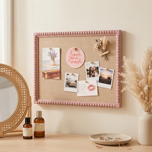 Prikbord met kralen van linnen kurk, 12 x 16 inch klosje ingelijst prikbord voor foto's en notities, decoratief memobord voor thuiskantoor wanddisplay