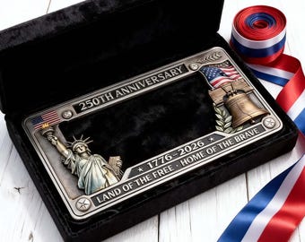 250th Anniversary License Plate Frame, 1776-2026 Patriotic Metal Frame,Commemorative Patriotic Metal, Liberty & Bell Design